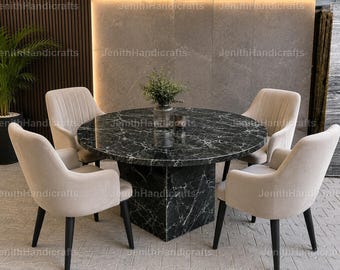 Luxury Green Marble Dining Table – Round Stone Table Modern Elegant Dining Furniture Green Marble Round Dining Table