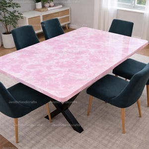 Mesa de comedor de resina rosa hecha a mano – Mesa de epoxi con efecto mármol – Mesa de comedor grande y llamativa – Muebles modernos únicos – Mesa de comedor de epoxi de lujo
