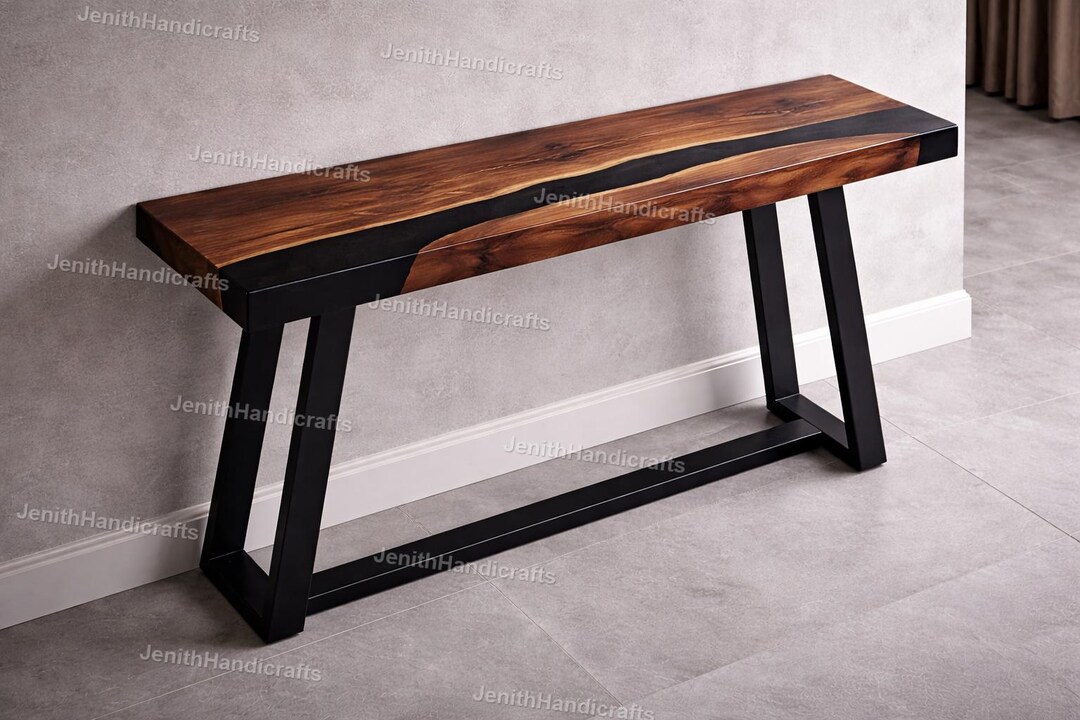 Black Epoxy River Console Table Top, Live Edge Walnut Wood Table ...