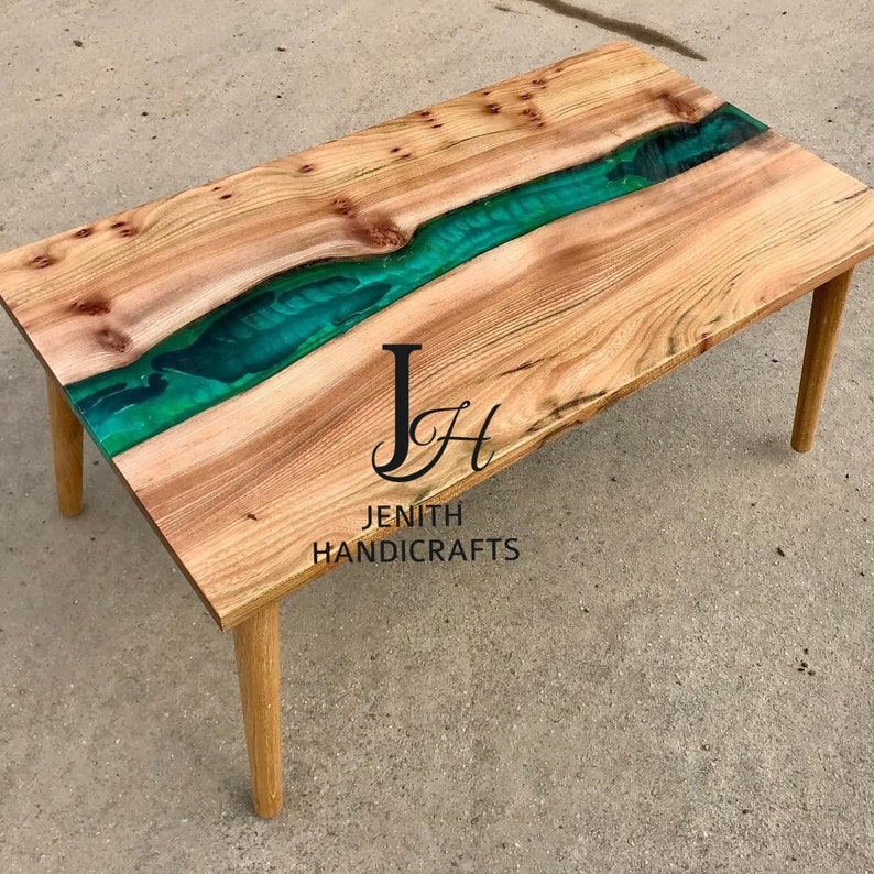 Epoxy Table, dining, sofa,Side center table top Live Edge Walnut Table ,Custom Order,Green Epoxy Resin River Table, Natural Wood 36x60 inch image 1