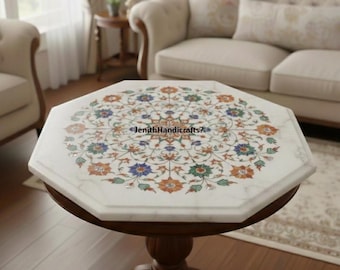 Octangle  Marble Inlay Table Top,coffee,dinning ,side table top Semi Precious Floral Inlaid in it Lapis lazuli Carnelian ;12",15",18" inches