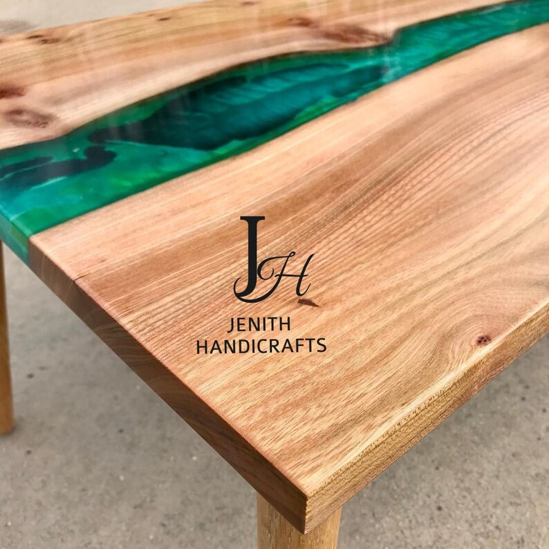 Epoxy Table, dining, sofa,Side center table top Live Edge Walnut Table ,Custom Order,Green Epoxy Resin River Table, Natural Wood 36x60 inch image 2