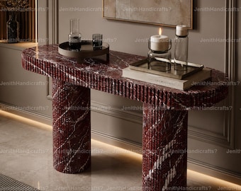 Rosso Levanto Marble Console Table | Luxury Red Marble Entryway Table | Modern Stone Hallway Furniture | Rosso Levanto Stone Sofa Table