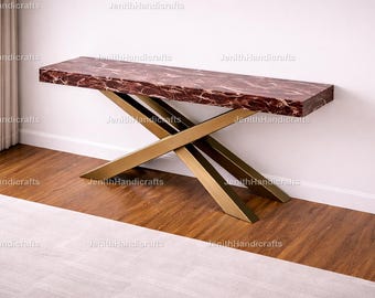Rosso Levanto Marble Console Table – Luxury Red Italian Stone Entryway Table – Modern Foyer Console Luxury Red Marble Console Table top