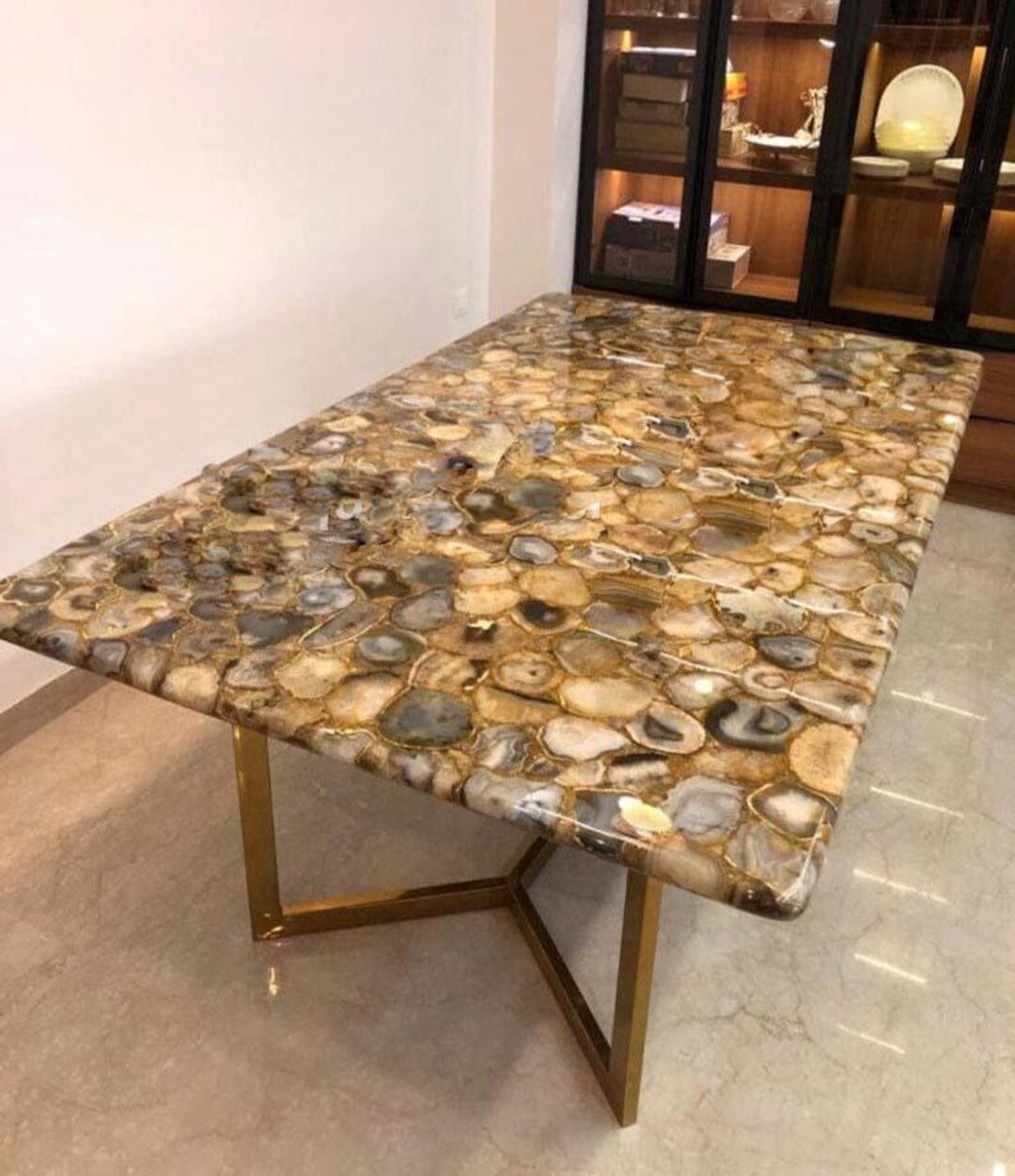 Agate Table Natural Agate Rectangle Side Coffee Table, Sofa, Dinning Tabletop, Semi ...