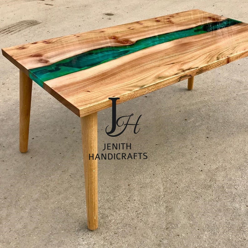 Epoxy Table, dining, sofa,Side center table top Live Edge Walnut Table ,Custom Order,Green Epoxy Resin River Table, Natural Wood 36x60 inch image 4