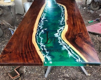 Epoxy Table, dining, sofa,Side, center table top Live Edge Walnut Table ,Custom Order,GreenTrancprent Epoxy Resin River Table,  Wood30X60Inc