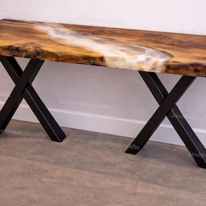Walnut River Table with White Pearlescent Resin – Live Edge Dining Table – Luxury Epoxy Table – Statement Furniture Walnut Epoxy River Table