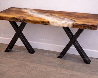 Walnut River Table with White Pearlescent Resin – Live Edge Dining Table – Luxury Epoxy Table – Statement Furniture Walnut Epoxy River Table