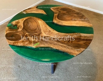 Live Edge Walnut Epoxy River Table Top, Round Dining Side Center Coffee Table