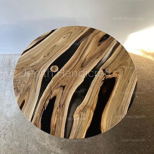 Epoxy Table, dining, sofa, Side center table top, Live Edge Walnut Table ,Custom Order, Black Epoxy Resin River Table, round Wood 24X24&quot;Inc.