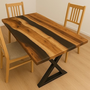 Custom Black Epoxy Table Top | Live Edge Wood & Resin Table Handmade Epoxy Dining Table | Modern Resin River Table | Unique Custom Furniture