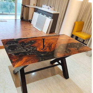 Epoxy Table, dining, sofa ,Side center table top Live Edge Walnut Table ,Custom Order, Black Epoxy Resin River Table,Natural Wood 36x60 inch