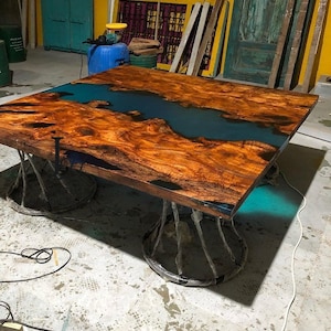 Epoxy Resin Table Top – Live Edge Wood River Table, Custom Dining or Coffee Table, Modern Rustic Furniture, Handmade Home Decor&quot;