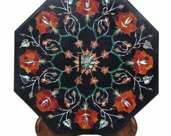 Octengle Marble Inlay Table Top,coffee ,dinning,side table top ,Semi Precious Floral Inlaid in it Carnelian  Lapis lazuli 12",15",18" inches