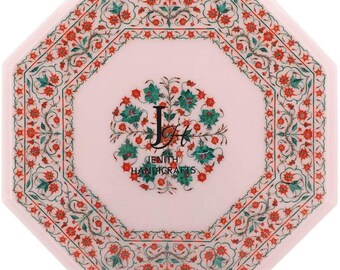 Handmade Marble Inlay Table Top, Luxury coffee, dinning  Table  Top ,side table top Semi Precious Floral Inlaid in it Lapis lazuri Carnelian
