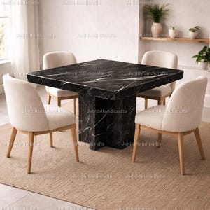 Mesa de centro de mármol Black Spider – Mesa de comedor cuadrada de piedra – Mesa de centro de lujo hecha a mano – Muebles modernos con incrustaciones de mármol y piedra Spider