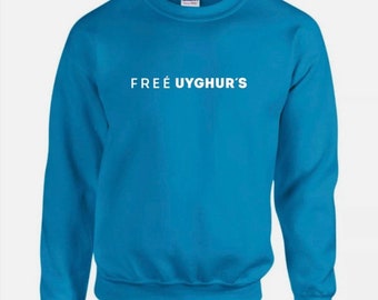 Free Uyghurs typography calligraphy print sweatshirt jumper Cotton blend UK Made street fashion wear regular fit