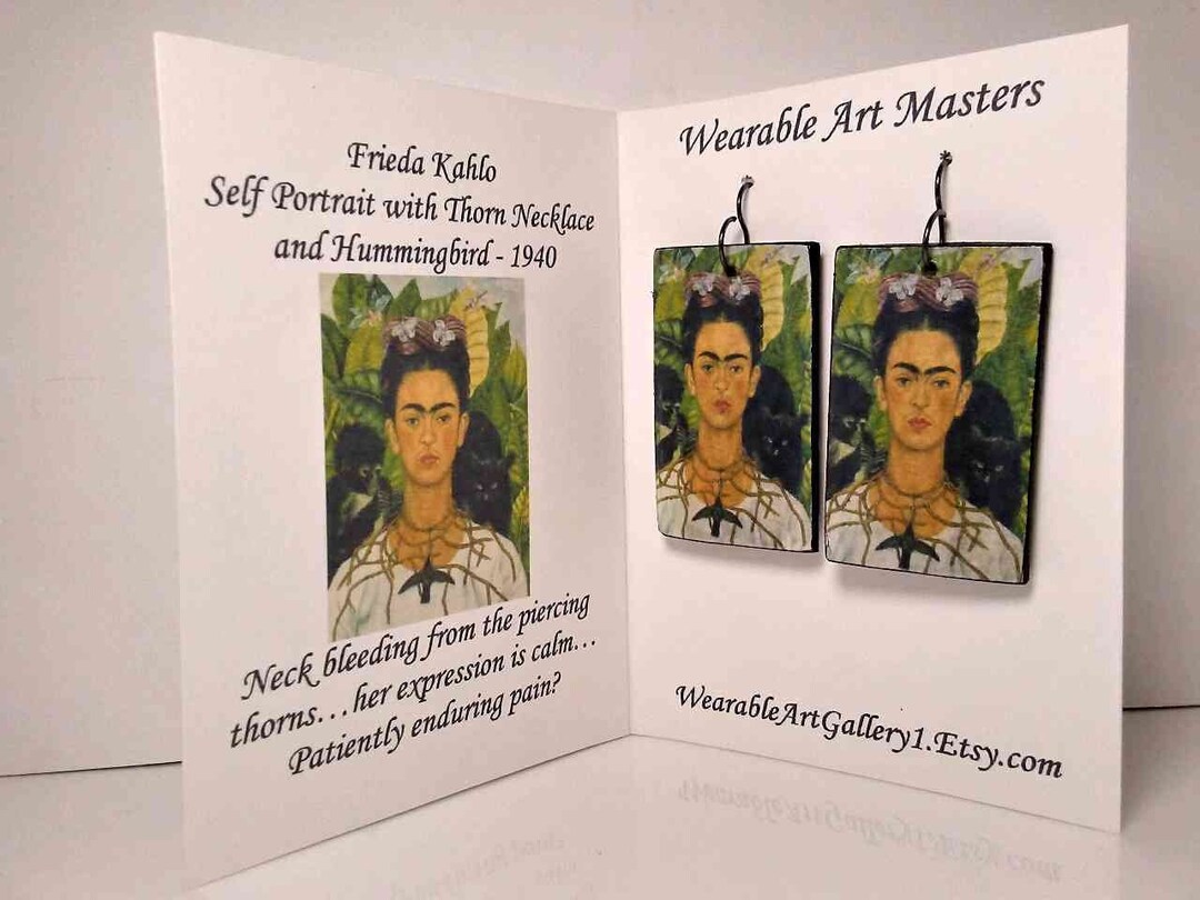 Wearable Art, Frida Kahlo, Self Portrait, Miniature Art, Dangle