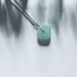 Aquamarine Scottish Sea Glass silver plated chain necklace