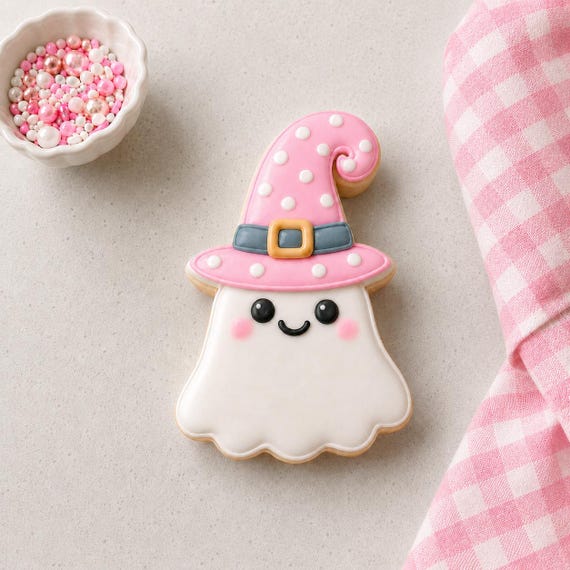 Polka Dot Witch Ghost Cookie Cutter: Spooky Halloween Baking (Optional Stencil)
