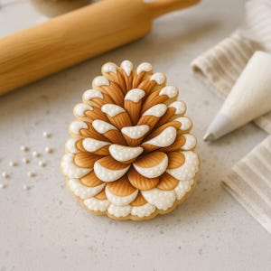 Gemütlicher Kiefernzapfen Ausstechform | Optional Guideline Schablone | Teil des Cozy Winter Cookie Sets