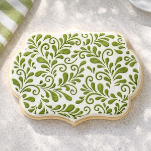 Garden Scroll | Flourish Cookie Stencil | Elegant Swirl Royal Icing Pattern | Vintage Cookie Background