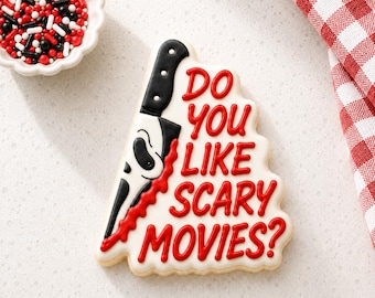 Do You Love Scary Movies Cookie Cutter, Ghostface Knife Cookie Cutter, Scary Movie Night Cutter, Horror Movie Halloween Cutter