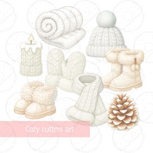 Cozy Winter Cookie Cutter Set (8 Designs) | Optional Guideline Stencils | Cozy Holiday Cookie Collection