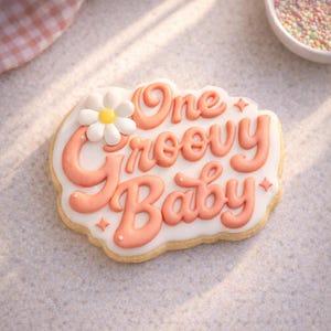 Cortador de galletas "One Groovy Baby", galletas para baby shower "Groovy", galletas retro para baby shower, cortador con diseño "Groovy", tema de bebé de los años 70