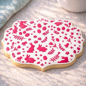 Konijnenpatch | Koekjessjabloon konijntje en bloemen | Lenteweidepatroon | Woodland Royal Icing-ontwerp