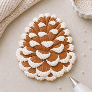 Cozy Pinecone Cookie Cutter | Optional Guideline Stencil | Part of the Cozy Winter Cookie Set