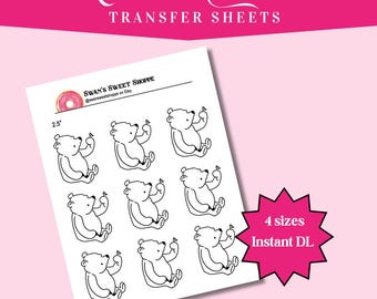 Pooh Bear Royal Icing Transfer Sheets: Piping Template (Digital Download)
