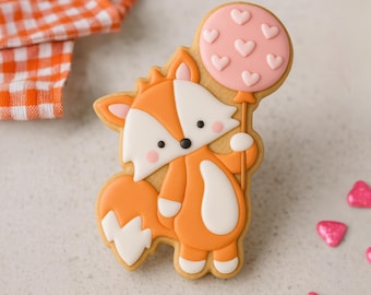 Fuchs Valentine Cookie Cutter | Wald Valentinstag Ausstechform | Herz Ballon Fuchs Ausstecher | Kinder Valentine Cookie Cutter