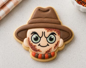 Tagliabiscotti Freddy Krueger e stencil opzionale / Biscotti dei film horror / Forniture per dolci di Halloween
