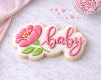 Cortador de galletas con la palabra "Baby" / Placa con la palabra "Baby Shower" / Cortador de galletas "Baby in Bloom"