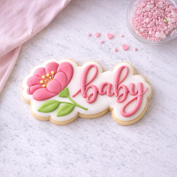 Script Baby Cookie Cutter | Baby Shower Word Plaque | Baby in Bloom Cookie Cutter
