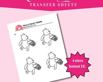 Classic Winnie the Pooh Royal Icing Transfers: Piping Practice (Digital Download, 4 Sizes)