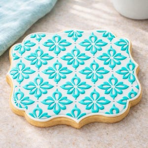 Geometric Floral Tile Cookie Stencil | Heart Pattern | Royal Icing Texture Stencil