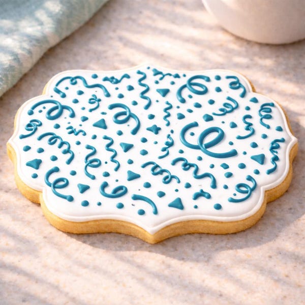 Retro Streamers | Abstract Cookie Stencil | Confetti Swirl Royal Icing Pattern | Celebration Cookie Background