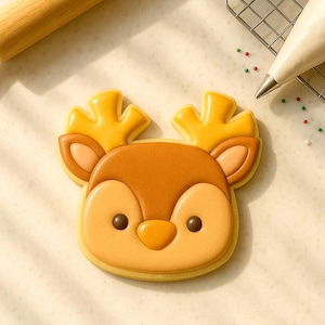 Reindeer Face Cookie Cutter and Optional Guideline Stencil | Christmas Cookie Cutter | Holiday Baking Tools