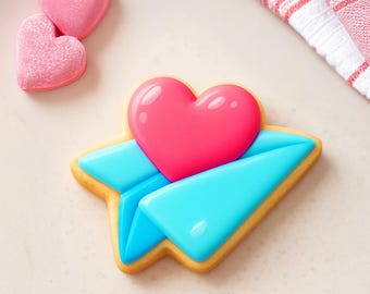 ハートの紙飛行機クッキーカッター | バレンタインラブメールクッキー | オプションのステンシル