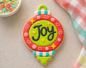 Joy Ornament Cookie Cutter & Optional Guideline Stencil | Holiday Baking Tools