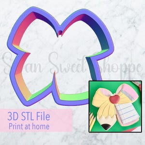 3D Pencil Bow Cookie Cutter STL | 3D Printed Digital File | Back to School | Teacher Gift | Cookie Cutter | Print at Home | Bonus Transfers