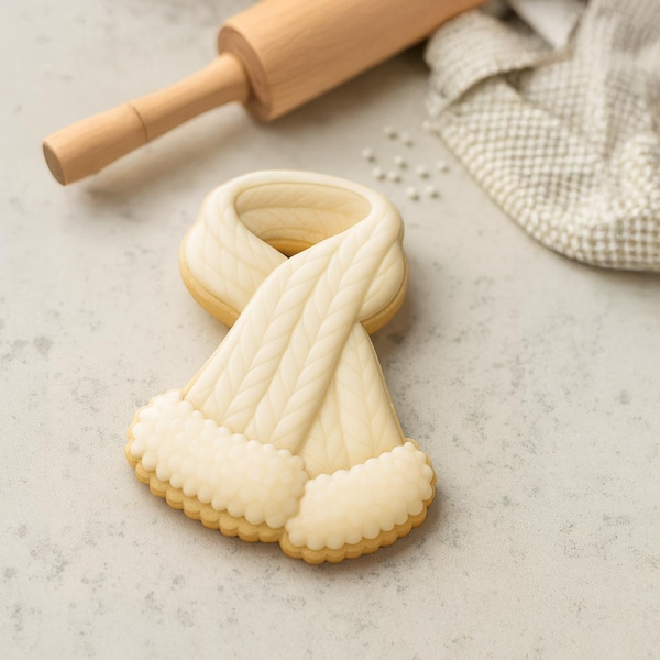 Cozy Scarf Cookie Cutter | Optional Guideline Stencil | Part of the Cozy Winter Cookie Set