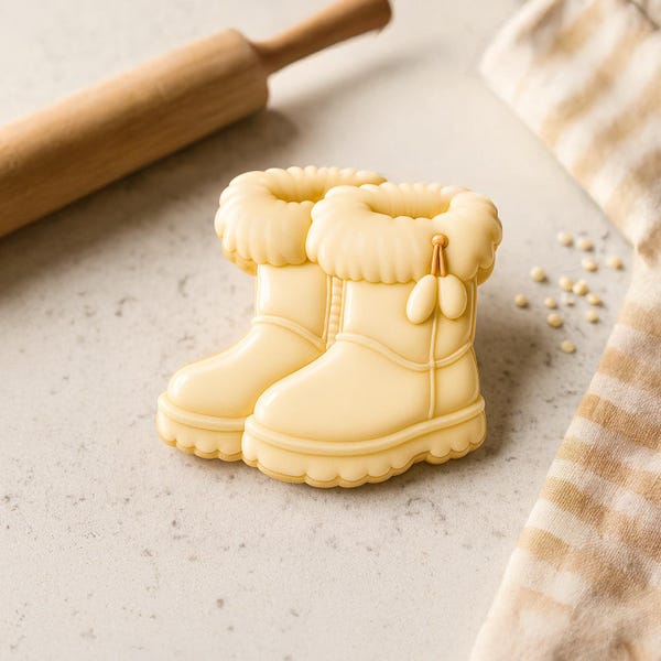 Cozy Winter Boots Cookie Cutter | Optional Guideline Stencil | Part of the Cozy Winter Cookie Set