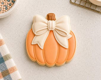 Cortador de galletas de calabaza con lazo / Baby Shower de Calabaza Pequeña / Galleta para Baby Shower de Otoño