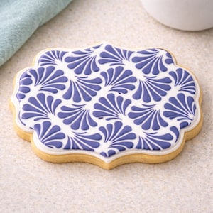 Demure | Decorative Fan Cookie Stencil | Elegant Royal Icing Pattern | Vintage Cookie Background