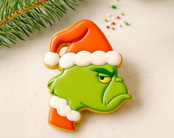 Grinch Grouch Cookie Cutter & Optional Guideline Stencil | Holiday Baking Tools