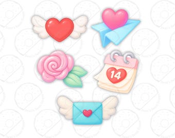 Juego de cortadores de galletas con mini iconos de San Valentín / Edición especial de 3" / Love Mail, Rose & Hearts